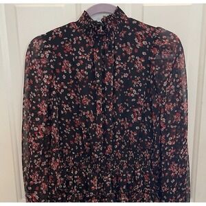 Sam & Jess Black Floral Tiered Dress Sheer Sleeve Dark Academia Whimsigoth Sz M
